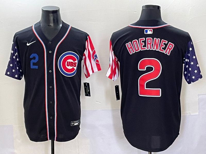 Men 2025 Chicago Cubs #2 Hoerner Black a generation of national flags Joint Name Nike MLB Jersey style 5